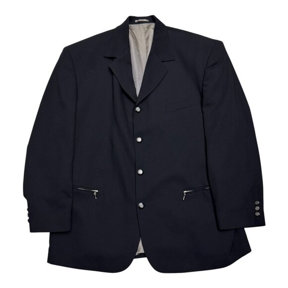 VINTAGE 2-Piece Office Casual Black Blazer Jacket & Dress Pants SUIT Mens XL - Picture 2 of 6